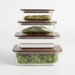 CRATE & BARREL - Set de Contenedores 8 Piezas de Vidrio con Tapa de Madera