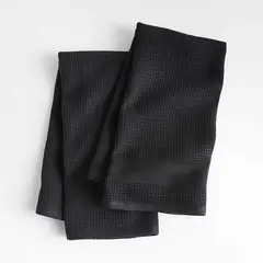 CRATE & BARREL - Set De 2 Paños De Cocina De Algodón Orgánico Negro Waffle-terry