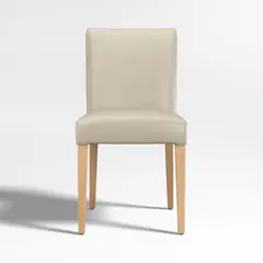 CRATE & BARREL - Silla de Comedor Lowe Bone de Cuero Blanco con Patas de Madera