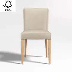 CRATE & BARREL - Silla de Comedor Lowe Bone de Cuero Blanco con Patas de Madera