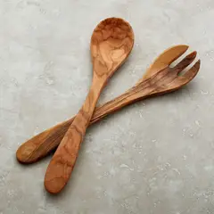 CRATE & BARREL - Juego de 2 Piezas para Servir Ensalada de Madera de Olivo