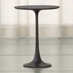 CRATE & BARREL - Mesa Auxiliar Nero de Mármol Negro con Base Aluminio Negro