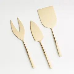 CRATE & BARREL - Juego de 3 cuchillos de queso dorado