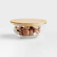 CRATE & BARREL - Bowl De Vidrio Con Tapa De Bambú