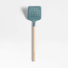 CRATE & BARREL - Espátula Ranurada de Silicona con Mango de Madera