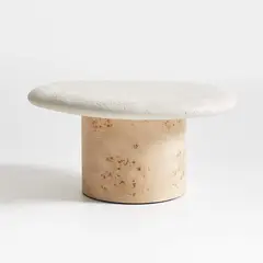 CRATE & BARREL - Mesa Auxiliar Sassolino De Hormigón Madera Nudosa