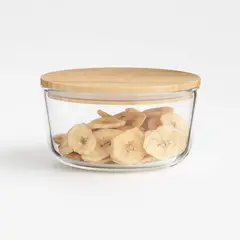 CRATE & BARREL - Contenedor Hermético de Vidrio con Tapa de Bambú