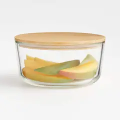 CRATE & BARREL - Contenedor Redondo De Vidrio Tapa De Bambú 7 Cup