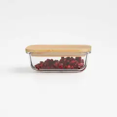 CRATE & BARREL - Contenedor Hermético de Vidrio con Tapa de Bambú