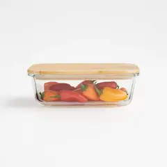 CRATE & BARREL - Contenedor Hermético de Vidrio con Tapa de Bambú