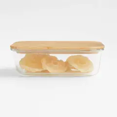 CRATE & BARREL - Contenedor Hermético de Vidrio con Tapa de Bambú