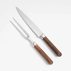CRATE & BARREL - Set Cuchillo y Trinche con Mango de Madera