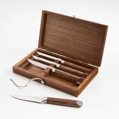 CRATE & BARREL - Set de 4 Cuchillos con Mango de Madera