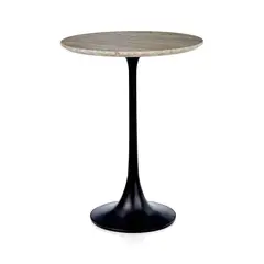 CRATE & BARREL - Mesa Auxiliar Nero de Mármol con Base Aluminio Negro