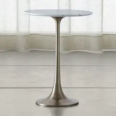 CRATE & BARREL - Mesa Auxiliar Nero de Mármol Blanco con Base Aluminio Dorado
