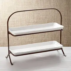 CRATE & BARREL - Bandeja de Dos Niveles Marin Blanco