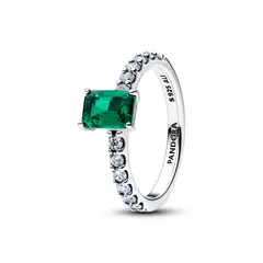 PANDORA - Anillo Rectangular Verde Halo