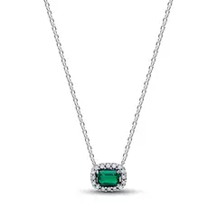 PANDORA - Collar con Pendiente Halo Verde Brillante Rectangular