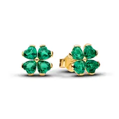 PANDORA - Aretes de Botón Trébol de la Suerte Verde