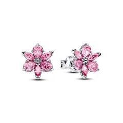 PANDORA - Aretes de Botón Flor Rosada Herbario Reluciente