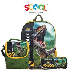 JURASSIC WORLD - Mochila Niño Set 3 Piezas Oficio 2 Bolsillos Eva 3D Jurassic