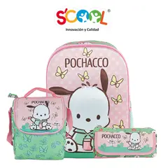 SANRIO - Mochila Niña Set 3 Piezas Oficio 2 Bolsillos Eva 3D Pochacco