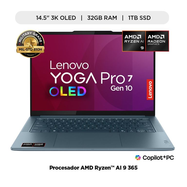 Laptop Yoga Pro 7 serie 300 AMD Ryzen AI 9 32GB RAM 1TB SSD 14.5" 3K 90Hz Oled