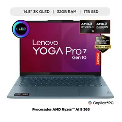 LENOVO - Laptop Yoga Pro 7 serie 300 AMD Ryzen AI 9 32GB RAM 1TB SSD 14.5" 3K 90Hz Oled