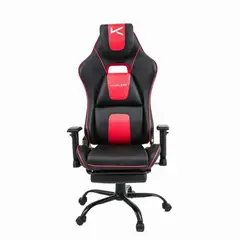 KUZLER - Silla Gamer Negro Rojo con Reposapies y Base Metalica