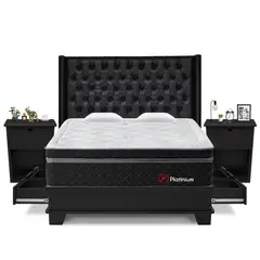 FORLI - Dormitorio Platinium Con 4 Cajones King Laqueado + Velador