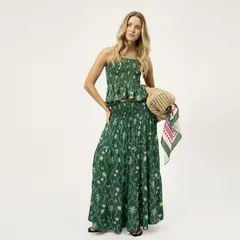 FALABELLA X AGUA BENDITA - Falda Larga Verde Floral Mujer