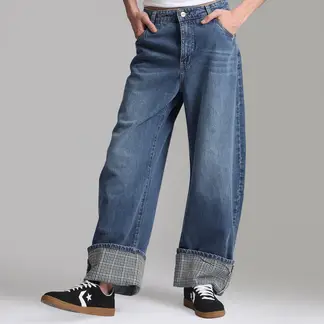 BEARCLIFF - Jean Baggy Barrel Cuadros Hombre