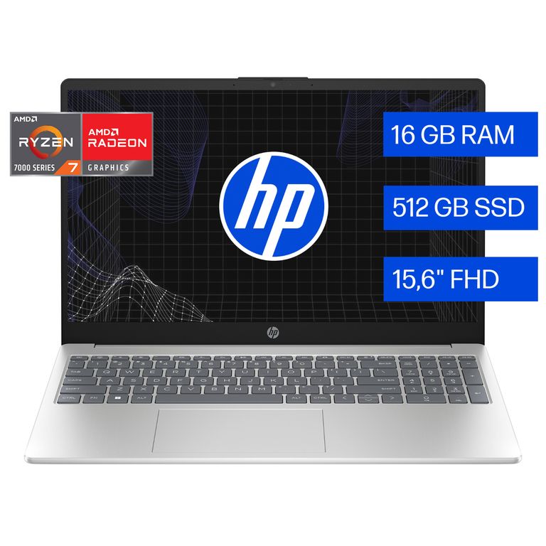 Laptop Ryzen 7 7730U 16GB 512GB 15.6" Win 11 Color Plateado natural