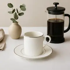 FLORENCIA - Taza de Café Porcelana 110 ml con plato Borde Plateado