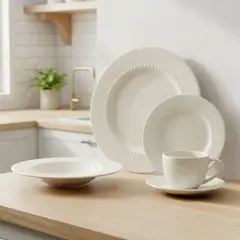 ROBERTA ALLEN - Juego de Vajilla Porcelana 30 Piezas Blanca Puntos