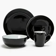 MICA - Juego de Vajilla 16 Pzs Two Tones Negro Blanco