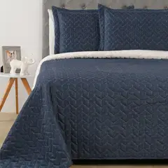 MICA - Cubrecama Estampado Mar con Sherpa