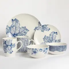 ROBERTA ALLEN - Juego de Vajillas de Porcelana 24 Piezas Botanical Blue
