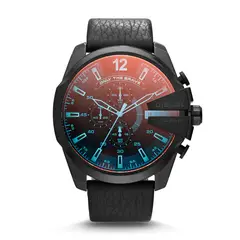 DIESEL - Reloj Mega CHIEF de Hombre en Cuero Negro, Análogo