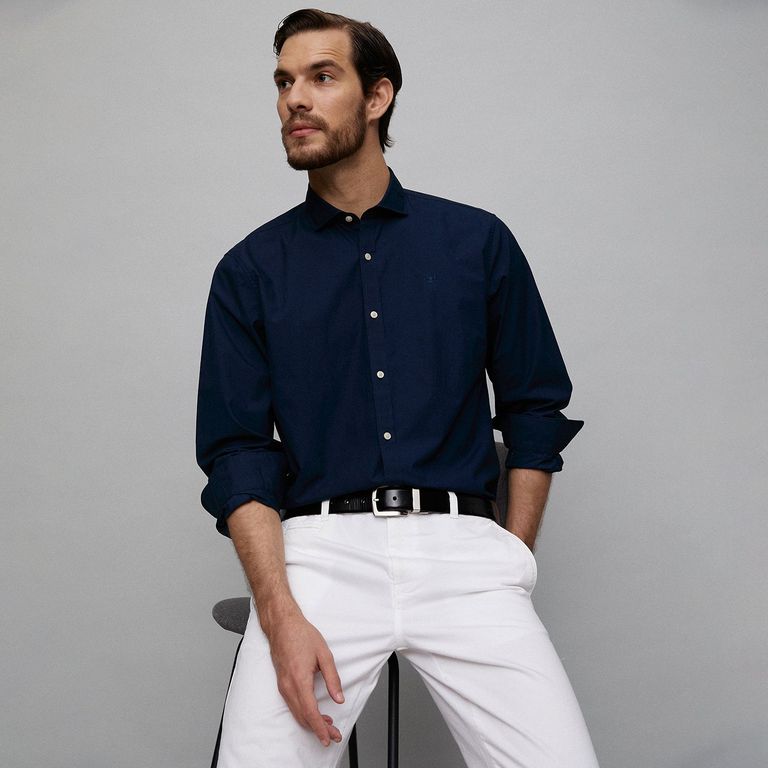 Camisa Manga Larga Hombre Slim Fit Algodón