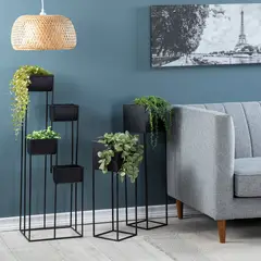 BASEMENT HOME - Maceta Alta Negra de Metal Cuadrada 20x60cm