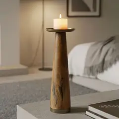 ROBERTA ALLEN - Candelabro Decorativo Dorado de Madera 9x30 cm