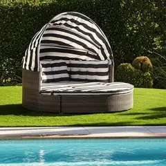 BASEMENT HOME - Cama Reposera Sarasota Modular de Terraza con Quitasol Plegable