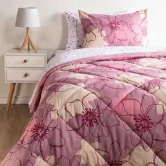 AMBIENTA - Juego De Cama: Edredón Rosado + Juego De Sábanas