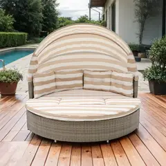 BASEMENT HOME - Cama Reposera Sarasota Modular de Terraza con Quitasol Plegable