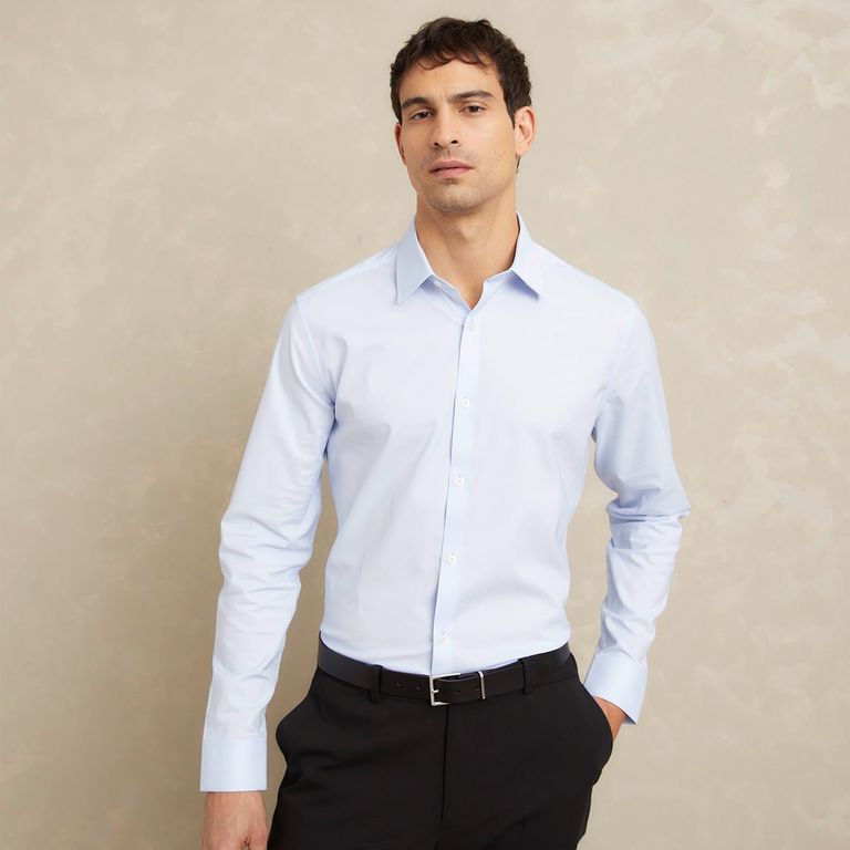 Camisa de Vestir Algodón Manga Larga Hombre