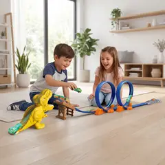 KIDS N PLAY - Pista De Carrera Dinosaurio Trex Doble Giro
