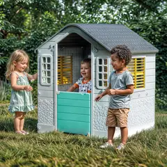 DOLU - Casa De Juguete Playhouse Blanca Con Techo Gris Y Ventanas