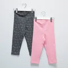 YAMP - Pack de 2 Leggins Algodón Bebé Niña Estampado y Liso