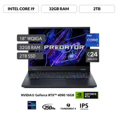 ACER - Gamer Intel Core I9 14900hx Rtx4090 32gb 2tb Ssd Predator Helios 18 14°gen 18